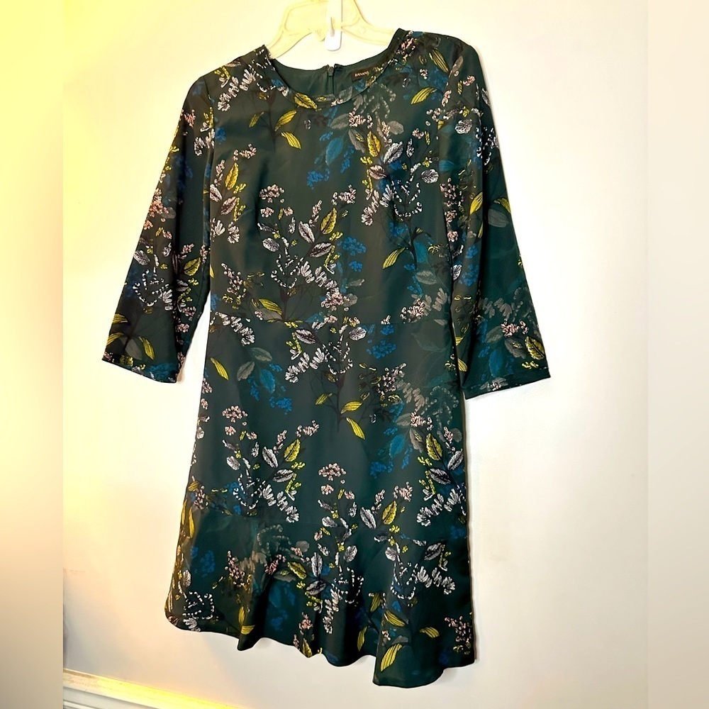 Dark Hunter Green Floral Dress Size 4 Banana Republic
